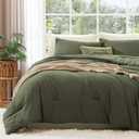 WRENSONGE Queen Comforter Set - 3 Pieces Prewashed Olive Green Comforter Soft Lightweight for All Seasons, Down Alternative Comforters Queen Size with 2 Pillow Shams
