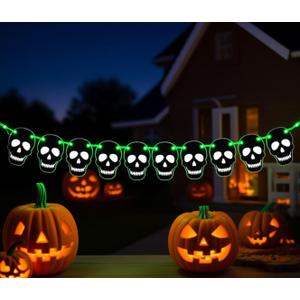 RadiantFlux Glowing Halloween Skull Flag,10Ft Skull Banner for Halloween Decoration, Banner for Gothic Birthday Party Decorations DIY Home Decor, Home Interior Haunted House Supplies