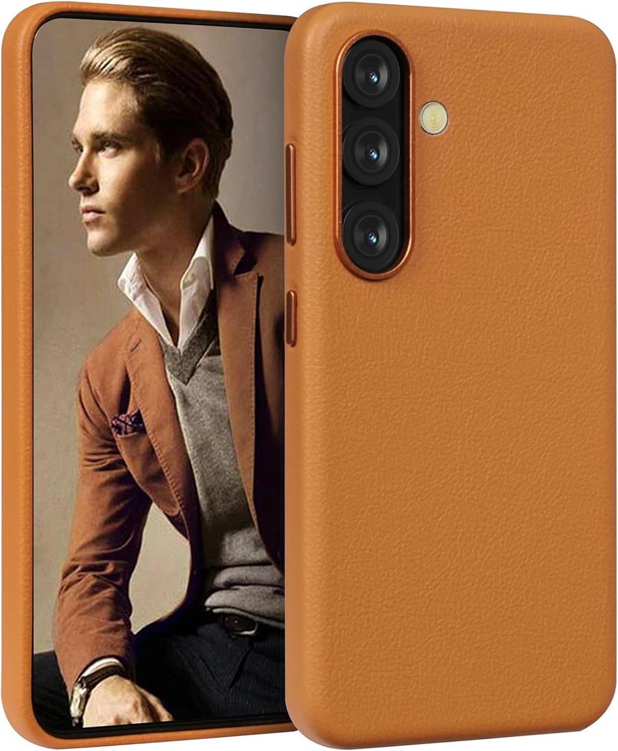 LOHASIC for Samsung Galaxy S25 Plus Case, Classic Leather Luxury Vegan PU Rugged Bumper Non-Slip Grip Shockproof Protective Hard Cover Men Women Phone Case for Galaxy S25+ Plus 5G 6.7" - Brown
