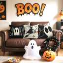 Halloween Spooky Ghost Throw Pillow Covers 18x18 Inch Set of 4 Pumpkins Ghost Witch Bats Spider Web Cushion Covers Home Decor for Couch Cushion Cases