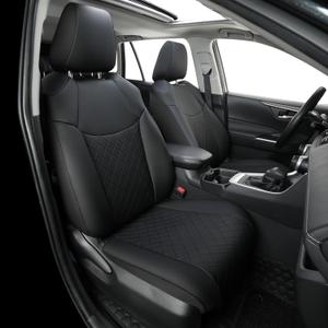 GIANT PANDA Customized Full Set Car Seat Covers Fit for Toyota Rav4 2019 2020 2021 2022 2023 2024 2025 Rav 4 Hybrid (XLE/LE/XLE Premium/Limited), Front and Rear/Back Accessories, Faux Leather (Black)