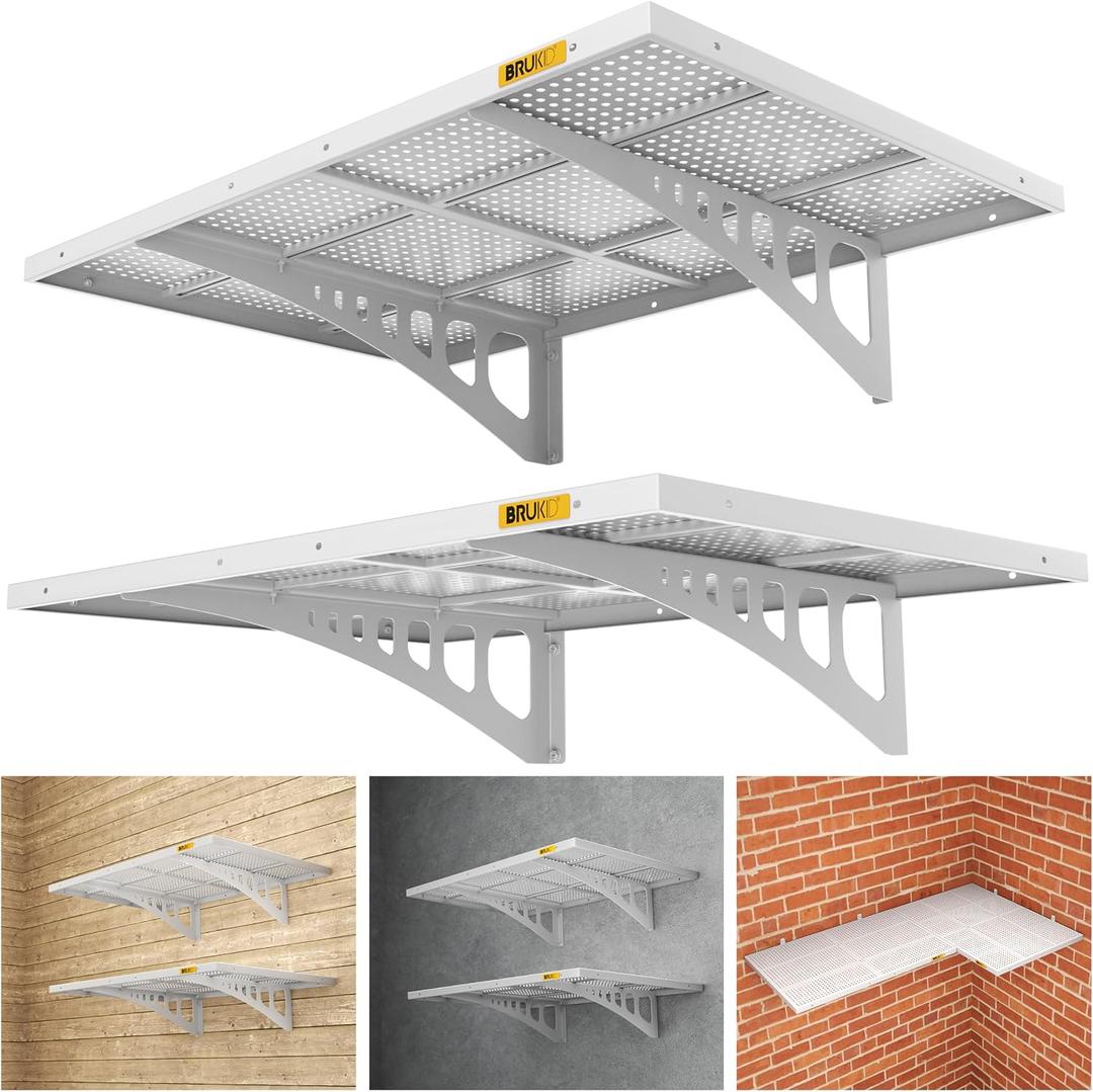 2Pack 2x3ft Adjustable Metal Garage Wall Shelving Heavy Duty Garage Storage Shelf Wall Mounted White