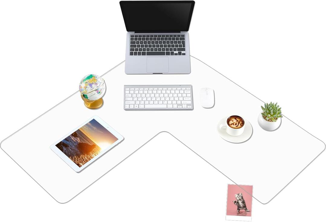 Relaxweex Clear l Shaped Desk Mat 36.2" x 15.7" PVC Mouse Pad for Corner Waterproof Computer Corner Desk Pad Large l Shaped Writing Mat Computer Protector for Office Home Protection