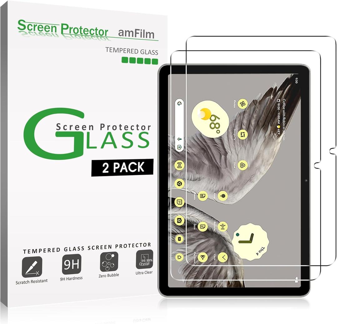 AmFilm Designed for Google Pixel Tablet 11-Inch Tempered Glass Screen Protector [Zero Bubbles][9H Hardness][Anti-Scratch][ Anti-fingerprint][99.99% HD Clear]