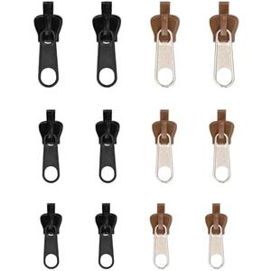 12pcs Fix Zip Puller, Zipper Fixer Detachable Zipper Repair Kit, Instant Zipper Tabs Pull Replacement Slider for Jacket Coat Luggage Backpack (Black, Coffee) 7 Pack