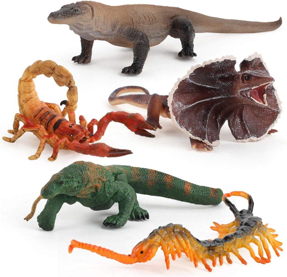 Fantarea 5 PCS Wild Life Jungle Animal Action Figures Model Goanna Chameleon Lizard Scorpion Scolopendra Party Favors Supplies Cake Toppers Set Toys for 5 6 7 8 Years Old Boys Girls Kid Toddlers
