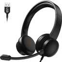USB Headset with Microphone for PC, Wired Headphones with Mic USB Headsets with Noise Cancelling Microphone, Computer Headset with Microphone for Home Office Online Class Teams Skype Black