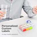 Weekly Pill Organizer 1 Time a Day  Travel Pill Case 7 Day, Small Pill Box 8 Compartments Push Open, with Color Slots, Medicine Organizer for Fish Oil, Vitamins, with Wrist Lanyard, BPA Free, Black