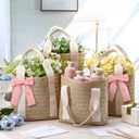 6 Pcs Burlap Tote Bags, Woven Straw Beach Bags for Bridesmaid Gifts, Bachelorette Favors, Wedding, Beach Party(White)(White, Pink), Medium
