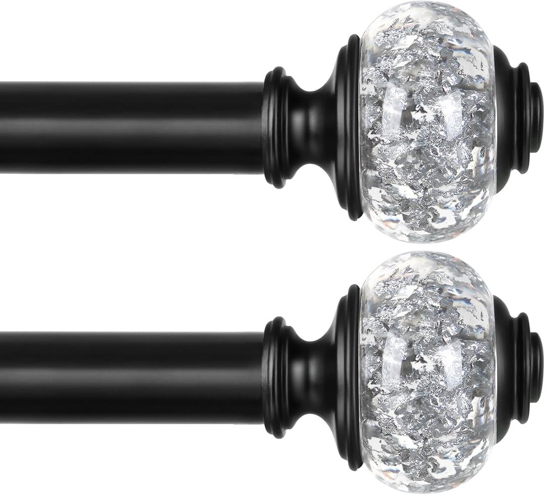2 Pack Black Curtain Rods for Windows 48 to 84 Inch, USFOOK 7/8 Inch Telescoping Splicing Drapery Rods 32 to 86 Inch, Decoration for Home with Decorative Translucent Finials