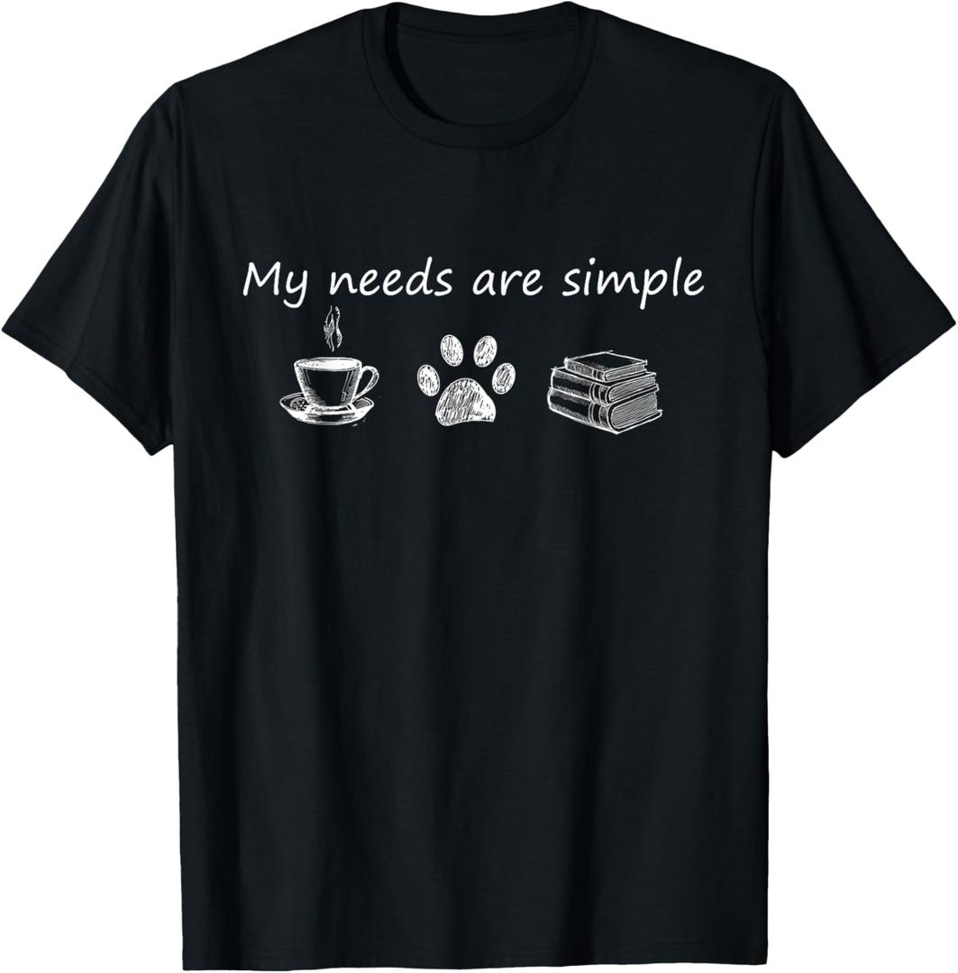 Book T Shirt Funny Coffee Dog Book Gift T-Shirt T-Shirt (Small, Black)