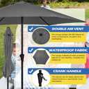 Sunnyglade 9FT Outdoor Patio Umbrella, Market & Table Umbrella with 6 Sturdy Ribs and Crank System, Fade-resistant & Waterproof for Garden Backyard Poolside Deck