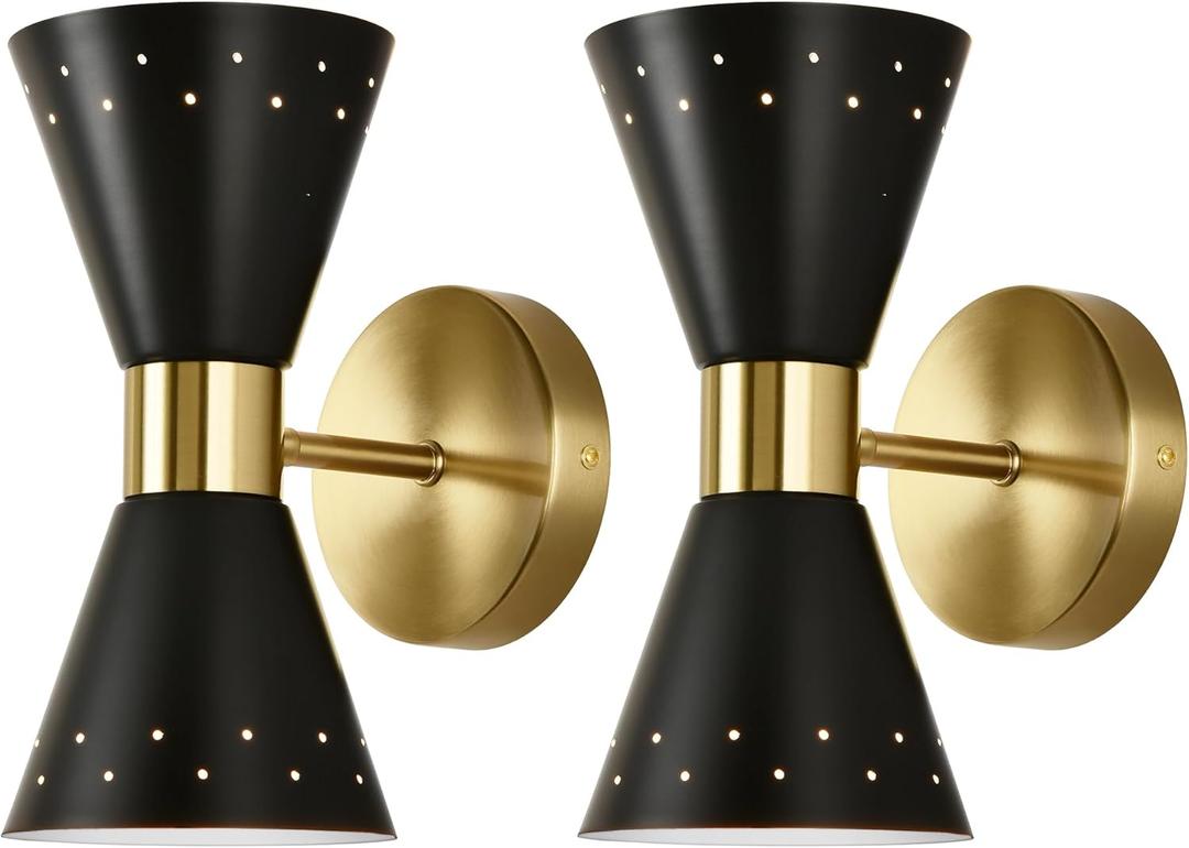Black Wall Sconces Set of 2, Mid Century Modern Sconce Wall Lighting, E12 Base Indoor Wall Sconce, Wall Mount Lights, Hardwired Wall Lamp for Bathroom, Vanity, Bedroom, Living Room, Staircase