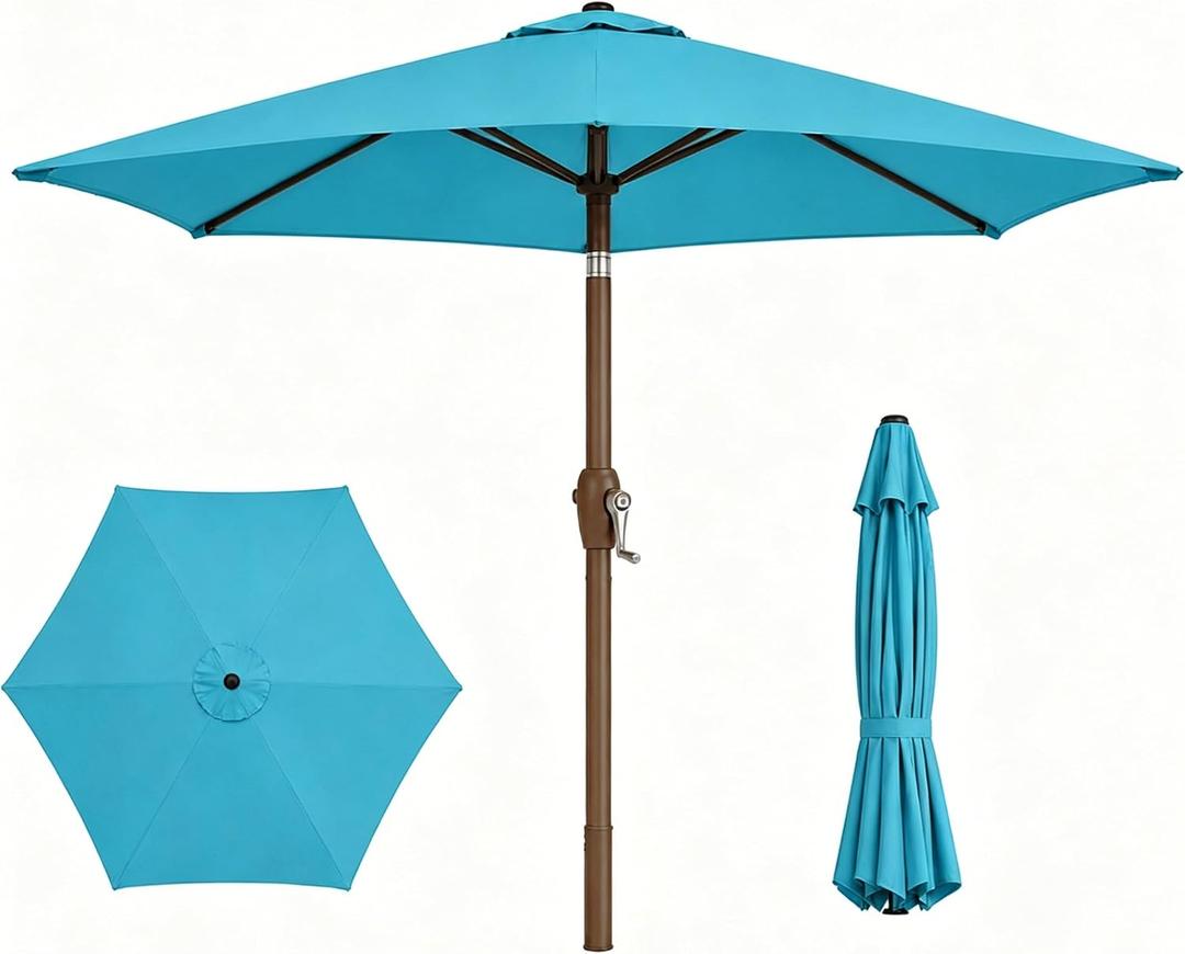 7.5ft Patio Umbrella, Outdoor Table Market Umbrella with Smooth Crank Lift, 6 Windproof Fiberglass Ribs, UPF50+ UV Protection for Deck, Pool, Garden and Backyard