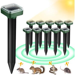 10Pack Mole Repellent Solar Powered Vole Repellent Outdoor Gopher Repellent Ultrasonic for Lawn Garden,Waterproof Sonic Mole Spikes,Get Rid of Moles Groundhog Chipmunk Repellent