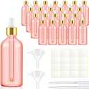 Tessco for you 20 Pack 3.4 oz Glass Dropper Bottles with Glass Eye Droppers for Essential Oils, Empty Oil Bottles with Funnel, Labels and Pipette for Hair Oils Perfume Cosmetic Travel(Pink)