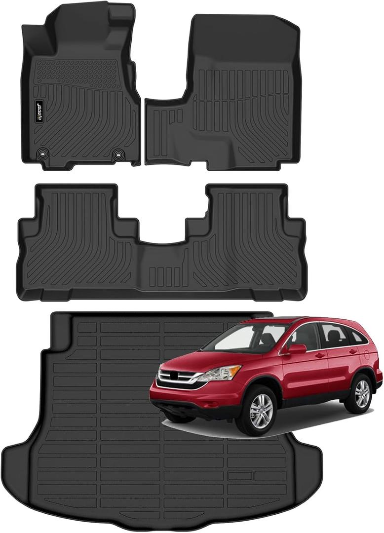Jenofa-Car Floor Mats for Honda CRV 2007-2011 LX SE EX EX-L All Weather Floor Mats Cargo Liner Set Car Mat for CRV Waterproof Automotive Floor Liners for Honda CR-V Full Set Accessories Black
