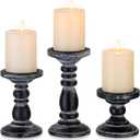 Wood Pillar Candle Holder: 3Pcs Rustic Black Candle Holders for Pillar Candles Wood Candle Holders Distressed Wooden Farmhouse Candle Holder Large Rustic Candle Holder for Fireplace Table (3.94", 5.9", 7.87")