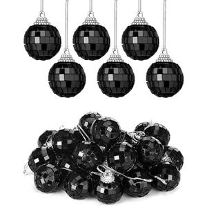 BBTO 24 Pieces Mini Disco Balls Hanging Mirror Disco Balls Party Decor Ornaments Reflective Mirror Ball Cake Decoration with Rope Christmas Tree Wedding Dance Music Decor(Black,1.18 Inch)