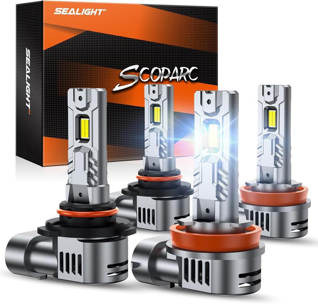 SEALIGHT 9005/HB3 H11/H8/H9 Bulb 10x Brightness 140,000LM Wireless, HB3 H9 Lights With Cooling Fan, 1:1 Subsize Quick Installation 70000Hrs Lifespan, Headlight Eyebrows, Pack of 4