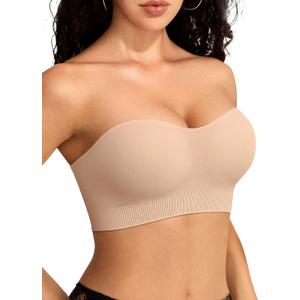 Vertvie Womens Strapless Bandeau Bra Seamless Non-Slip Padded Wireless Comfort Tube Top Bra for Daily Wear(Nude,Medium,Plain Jersey)