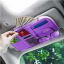 Car Sun Visor Organizer, Sunglass Holder and Storage Pocket, Card Cash Pouch with Multi-Pocket Net Zipper, Case Bag for License Pen Key, Auto Interior Accessories for Truck, SUV, Van (Purple)