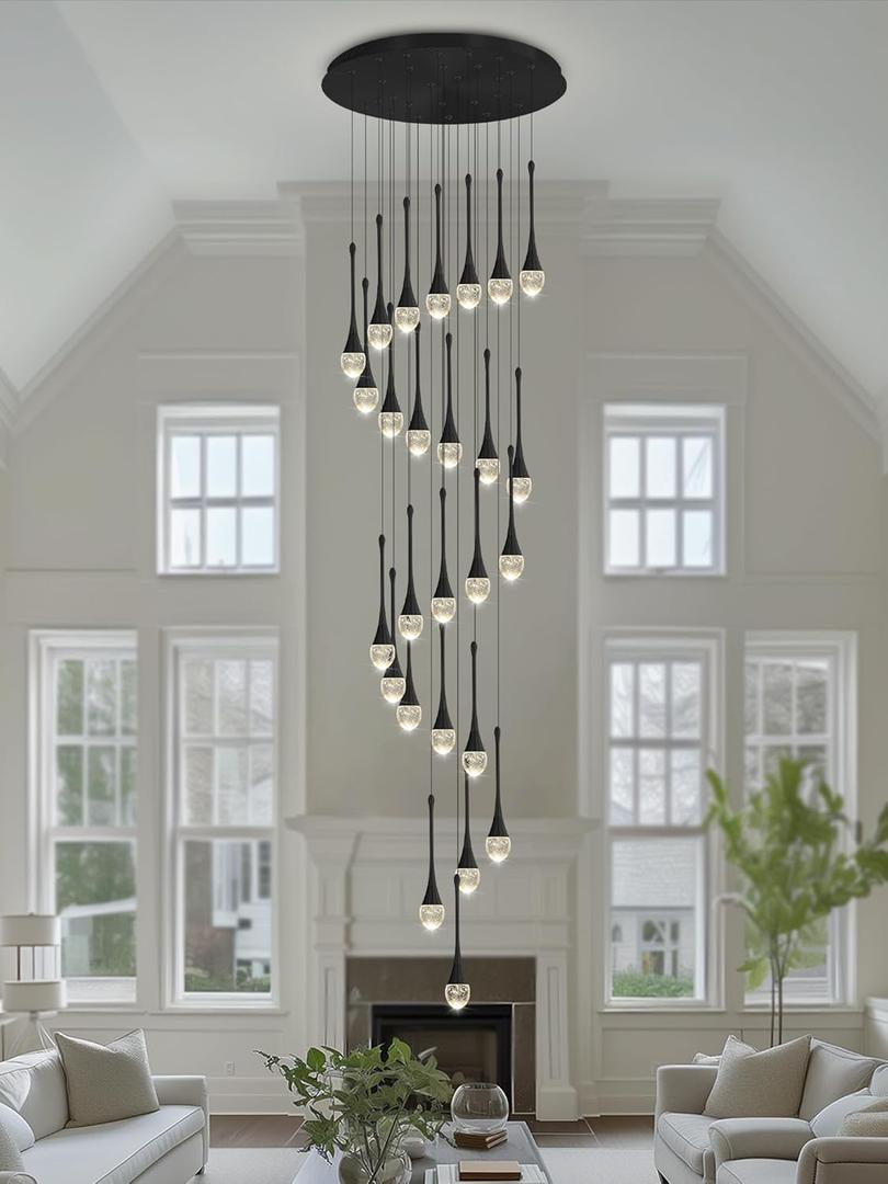 H138''Modern Crystal Chandelier for High Ceiling, Large Spiral Crystal Chandeliers, Luxury Raindrop Foyer Chandeliers, Hanging Pendants Lighting for Entryway, Staircase, Hallways, Living Room (26-Lights)