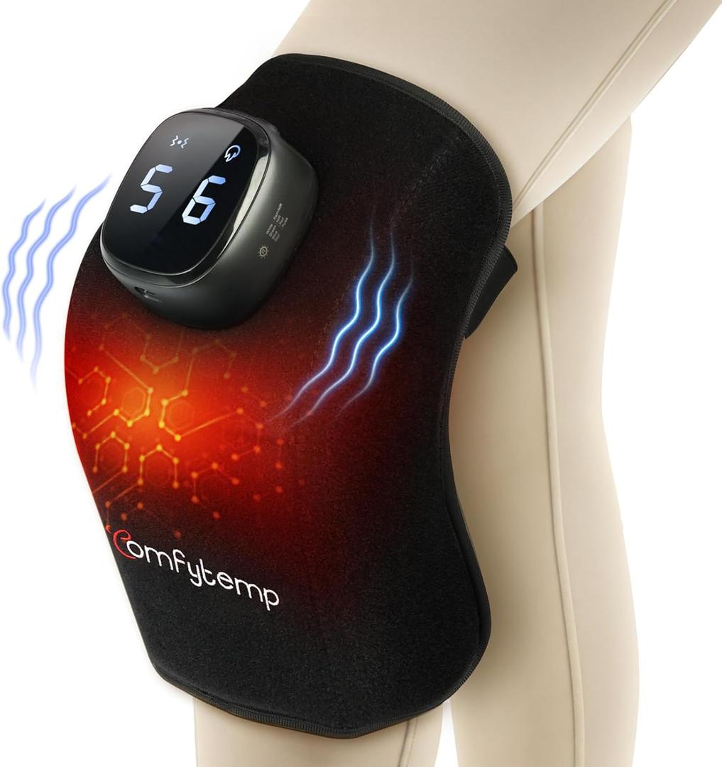 Comfytemp Cordless Knee Massager with Soothing Heat, FSA Eligible HSA Portable Heating Pad with App Control, Heated Knee Wrap, 3D Knee Support with 9 Heat & 5 Vibration, Gift for Grandma Grandpa Women