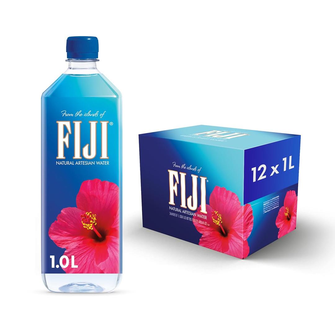 FIJI Natural Artesian Bottled Water 1 Liter / 33.8 Fl Ounce (Pack of 12) - 100% Natural Electrolytes (33.8 Fl Oz (Pack of 12)) Best Before 08 AUG 2026
