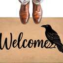 Gothic Raven Doormat for Front Door Outdoor Indoor, Non-Slip Welcome Mat with Vintage Style Black Crow, Entry Rug for Porch, Home, Office, Living Room, Bathroom Decor 29.5x17 Inch, Halloween