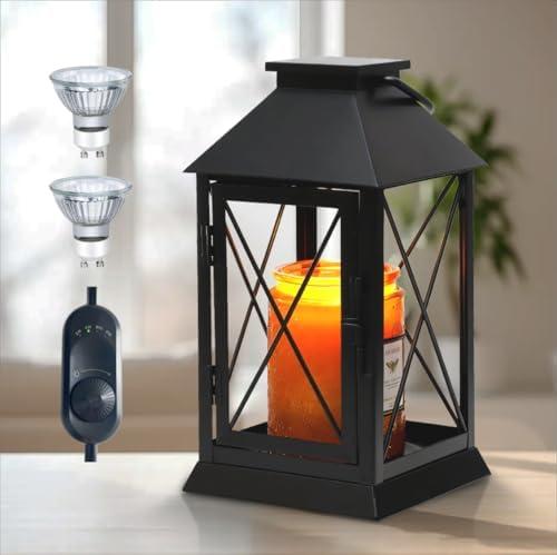 Candle Warmer Lamp with Timer,Compatible with 3 Wick Candles/Large Candel Jars,Vintage Lamp Candle Warmer Lantern,Dimmable Candle Lamp Warmer Farmhouse,Fully Enclosed Designed and Hanging Up-Black