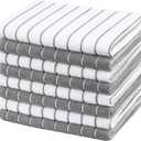 Microfiber Kitchen Towels, Stripe Designed, Soft and Super Absorbent Dish Towels, Pack of 8, 18 x 26 Inch, Gray and White