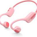 IFECCO Kids Open Ear Headphones - Kids Girls Bluetooth 5.3 Conduction Headphones with Mic,Ultra-Light,IPX11 Waterproof and Safer for Children Wireless Headphones,Perfect for School Travel Gifts (Pink)