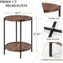 TeoKJ 2 Tier Small Side Table, Folding Round Metal End Table with Two Removable Wooden Tray, No Assembly Nightstand for Bedroom Living Room Bedside Round Bedside Table for Small Spaces, Walnut
