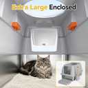 Extra Large Stainless Steel Litter Box with Lid, High Sided Enclosed Metal Cat Litter Pan, Dog Proof Front Entry Top Exit, Odor Control Easy Clean Leak Proof, Includes Scoop & Step, Light Gray