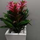 Nearly Natural Triple Bromeliad Artificial Plant in White Tower Planter (Purple)