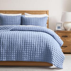 WDCOZY Blue California Cal King Size Quilt Bedding Sets with Pillow Shams, Oversized Lightweight Soft Bedspread Coverlet, Quilted Blanket Thin Comforter Bed Cover, 3 Pieces, 118x106 inches