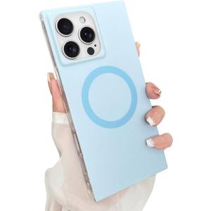 Rectangle Case for iPhone 16 Pro Case for Women Girls Boys [Compatible with Magsafe] Cute Candy Color Design, Kawaii Aesthetic Girly Magnetic Protective Phone Cover, Mist Blue