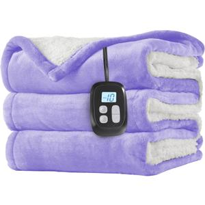 Electric Heated Blanket Full Size 72"x84", Dual-Sided Soft Flannel & Sherpa, LCD Display 10 Heat Settings with 1-12H Timer & Overnight Safe, Bed & Couch, Machine Washable, Light Purple