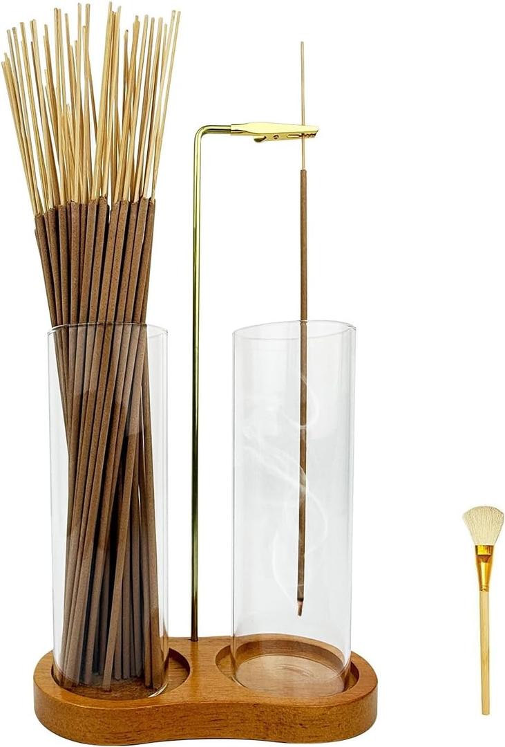 2 in 1 Glass Incense Holder for Sticks, Incense Burner with Ash Catcher, Hanging Incense Holders with Glass Ash Catcher for Meditation, Yoga, Spa, Home Decor, Room