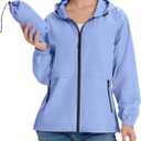SaphiRose Lightweight Rain Jacket Women Waterproof Raincoat Packable (Blue) M