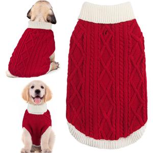 Small Dog Sweaters with Leash Hole Turtleneck Dog Sweaters Knitwear Boys Girls Warm Soft and High Stretch Pet Clothes for Fall WinterPet Shirts for Kitten Puppy Red Large