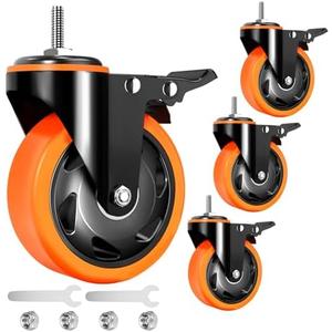 4 inch Stem Caster Wheels 2000lbs, Threaded Stem Casters Set of 4 Heavy Duty,3/8"-16 x 1(Stem Diameter 3/8", Length 1"), Safety Dual Locking Caster, Industrial Castor Wheels for Cart,Furniture