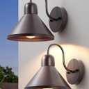 EDISHINE 2 Pack Gooseneck Barn Light, 8IN Outdoor Wall Light Fixture, Farmhouse Outside Wall Sconce, Brown Wall Mount Lantern for Porch, Entryway, Garage