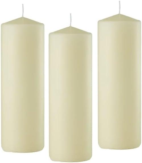 D'light Online 3 X 8 Inch Pillar Candles Set of 3 Bulk Event Pack Round Unscented Premium Wax Pillar Candles for Wedding, Spa, Party, Birthday, Holiday, Bath and Home Decor