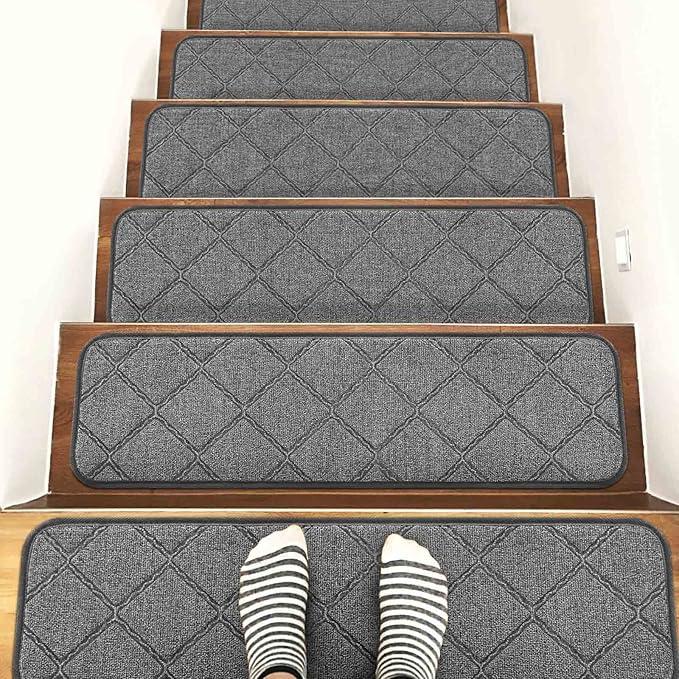 Seloom Upgraded 9 X 30 Non Slip Stair Treads for Wooden Steps Indoor,Non-Skid Stair Rug Carpet with Slip Resistant Back, Safety for Dogs,Kids and Elders,13-Pack,Grey
