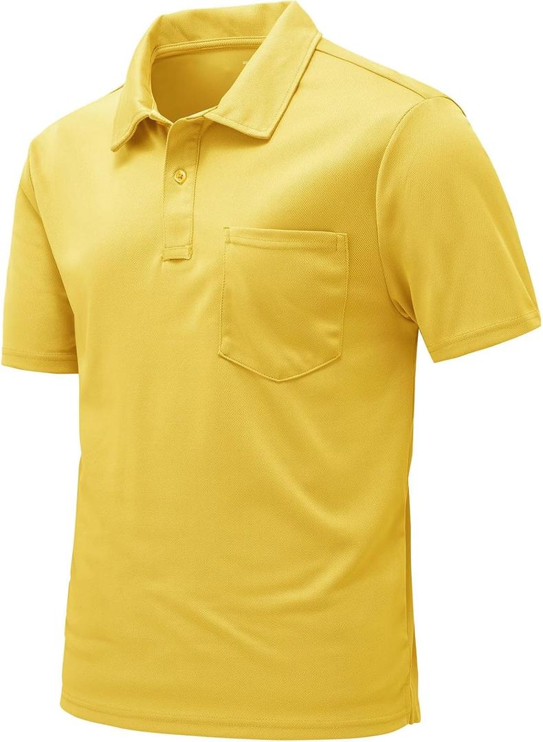 Rdruko Men's Polo Shirts Short Sleeve Quick Dry Outdoor Golf Sports Shirts with Pocket (XX-Large, 01 Yellow)