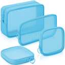 Weewooday 4 Pcs Mesh Makeup Bag Mesh Cosmetic Bag Travel Toiletry Pouch with Zipper Mini Makeup Cosmetic Purse for Daily Accessory(Variety Pack,Blue)