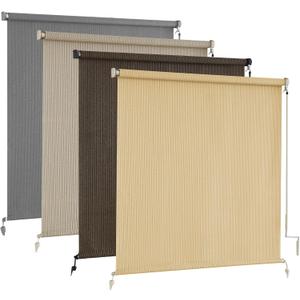 AOSKY Outdoor Roller Shades, Cordless Patio Shades Roll Up Outdoor Blinds | 48"W x 96"H, Wheat, Roller Blinds Cloth for Porch Pergola Balcony Backyard Windows