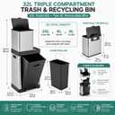 HOLDN’ STORAGE 32L Triple-Compartment Trash & Recycling Bin for Kitchen